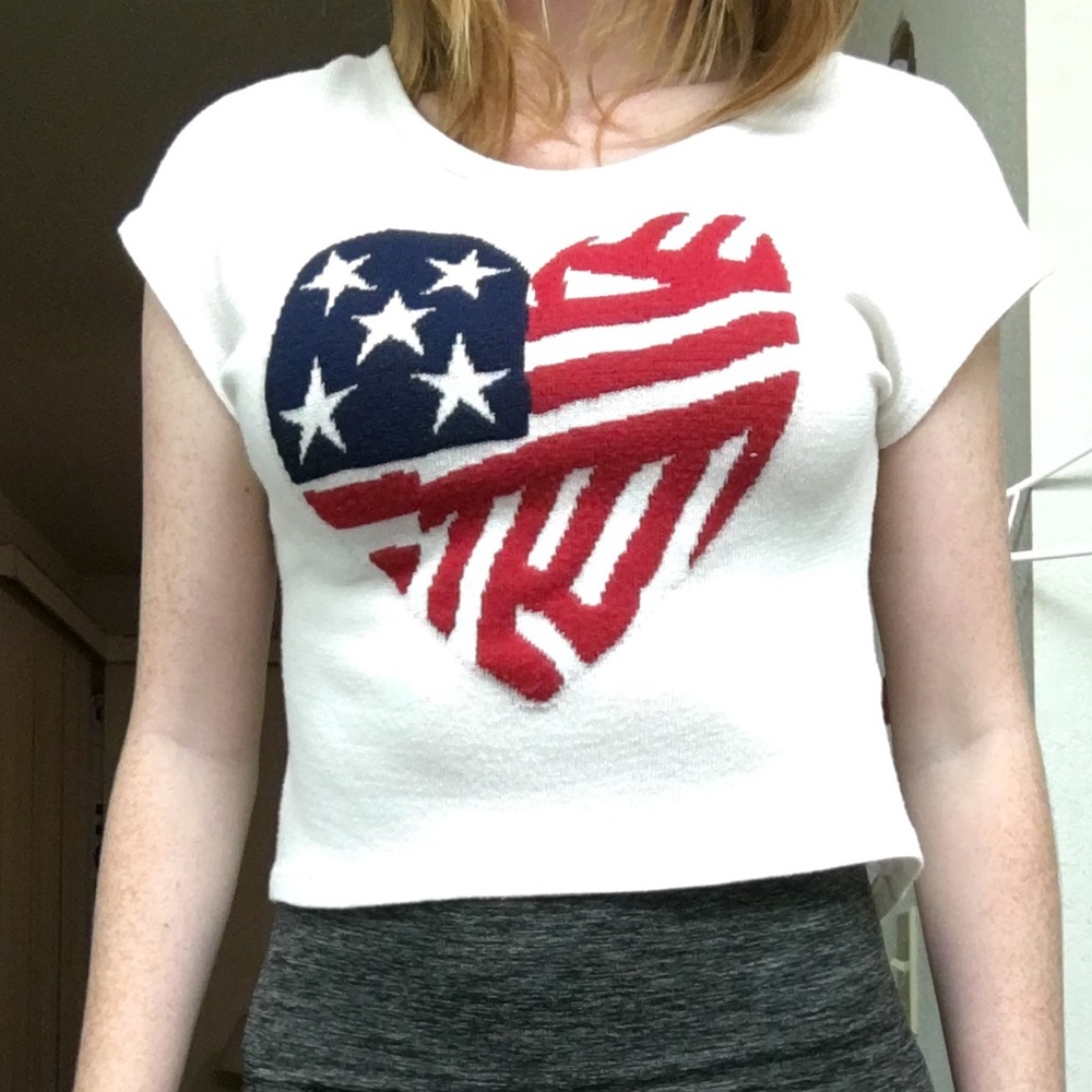 White crop top with American flag heart